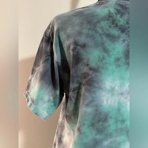 EUC M&O Gold Green and Black Trippy Smiley Face Tee size medium - Picture 6 of 9